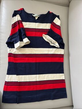 Vntg Sears Jr Bazaar Navy Red and Cream Striped Top